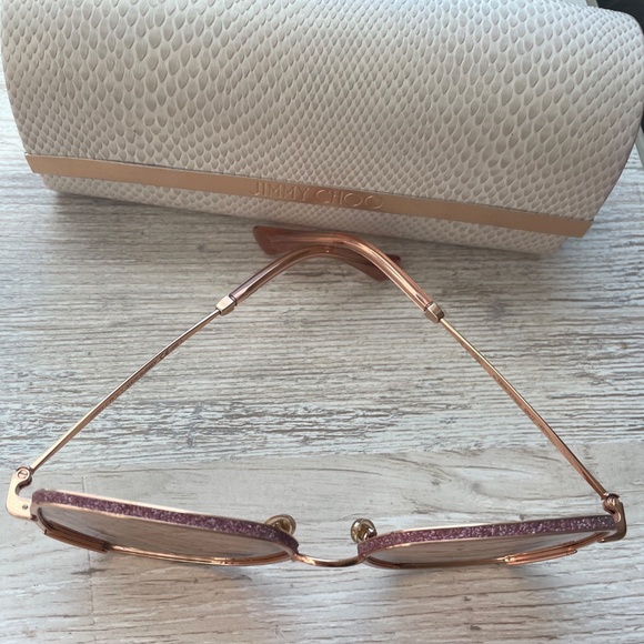 WORN ONCE! JIMMY CHOO Aline Gold Pink Rectangle Glitter Sunglasses - Picture 5 of 15